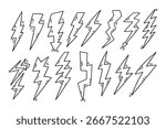 Lightning Bolt Doodle Icon. Thunder Power Flash Energy Light. Vector Symbol Illustration 