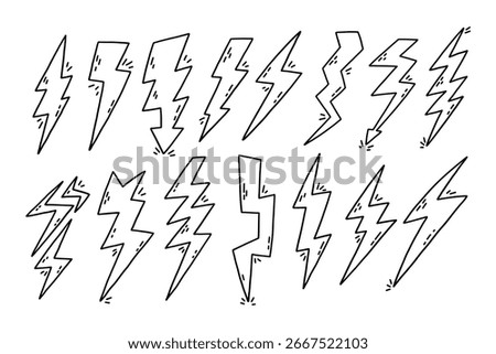 Lightning Bolt Doodle Icon. Thunder Power Flash Energy Light. Vector Symbol Illustration 