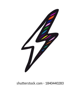 Lightning bolt doodle logo icon rainbow symbol sign Hand drawn Cartoon modern design color children's style Fashion print clothes apparel greeting invitation card banner poster flyer decoration room
