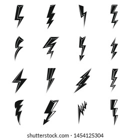 Lightning bolt electric icons set. Simple set of lightning bolt electric vector icons for web design on white background