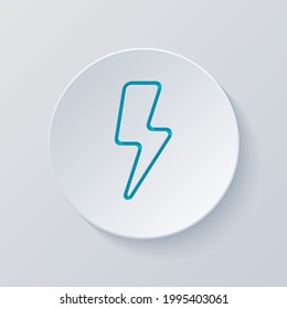 Rayo, potencia eléctrica, icono simple. Cortar círculo con capas grises y azules. Estilo de papel