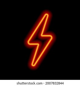 Lightning bolt, electric power, simple icon. Orange neon style on black background. Light linear icon with editable stroke