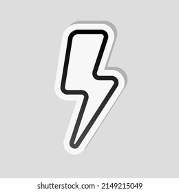 Lightning bolt, electric power, simple icon. Linear sticker, white border and simple shadow on gray background