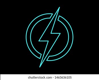 Lightning bolt, electric power vector line logo design element. Energy and thunder electricity linear symbol concept. Power icon in the circle. Flash emblem template. Fast speed vector logotype