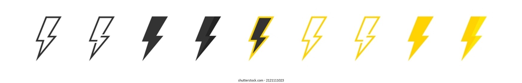 Rayo. Icono de juego de flash de trueno eléctrico. Ilustración plana vectorial eps10