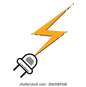 Lightning bolt with electrical plug vector icon isolated on white.