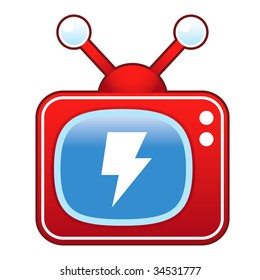 Lightning bolt or electricity icon on retro television set