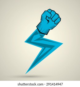  lightning bolt fist. vector fist icon. revolution fist. freedom concept.