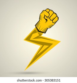 lightning bolt fist. vector fist icon. revolution fist. freedom concept.