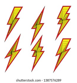 Lightning bolt Flash Icons Set. electricity power. yellow Thunder Isolated on white background. Vector Illustration.