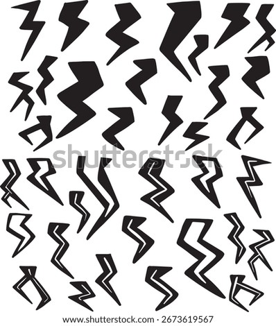 Lightning bolt Flash symbol, thunderbolt, blitz lightnings strike sign. Electric energy black power concept. Vector isolated dynamic logo set