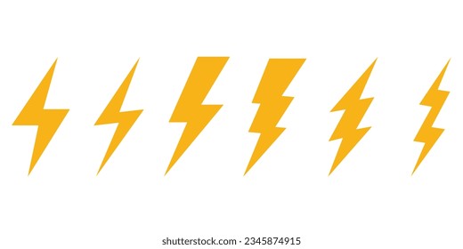 Blitz Blitz Blitz Donner Symbol elektrisch isolierte Vektorgrafik. Die Blitz-Symbole setzen, Thunder-Symbol, Elektrische Ikone, Elektrische Vorsicht. 