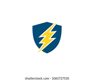Lightning Bolt Flash Thunder And Shield Logo Design Vector Template