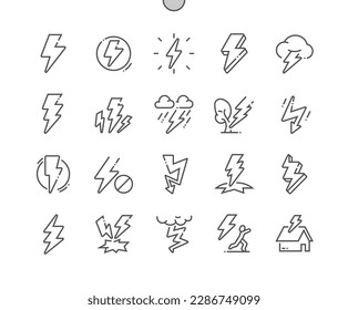 Lightning bolt. Flash, thunder. Streak of lightning sign. Electricity. Pixel Perfect Vector Thin Line Icons. Simple Minimal Pictogram