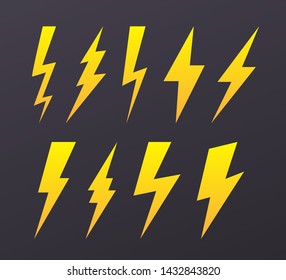 Lightning bolt flat icons set.