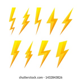 Lightning bolt flat icons set.