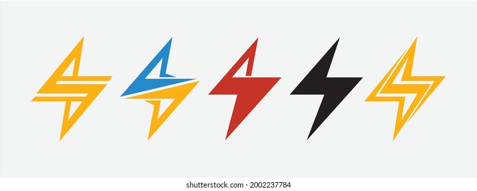 Lightning Bolt Flat Vector Icon Design. Electric Spark And Electricity Power Plan Symbol Vector Logo Template. Danger Electric Sign Template.