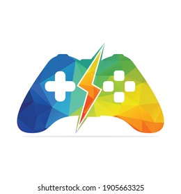 Lightning Bolt gaming logo vector. Joystick logo combination with thunder.