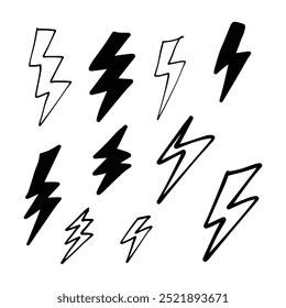 Relâmpago parafuso mão desenhado ícone para Thunderstorm eletricidade energia flash greve símbolo de ilustração