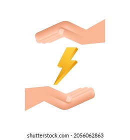 Rayo en las manos. Tornillo de trueno, experiencia en golpes de iluminación. Ilustración vectorial.