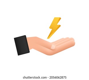 Lightning bolt in hands. Thunder bolt, lighting strike expertise. Vector illustration.