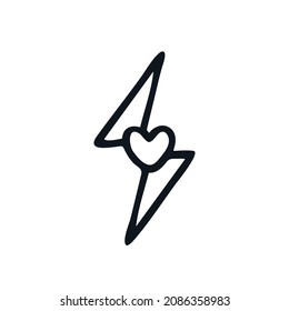 Lightning bolt heart logo icon sign Love power symbol emblem Hand drawn ink sketch Modern creative design Cartoon cute style Fashion print clothes apparel greeting invitation card cover flyer poster