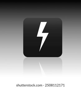 Lightning bolt icon. Black square background. White gradient reflection. Sharp minimal design.