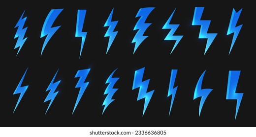 Lightning bolt icon. Cartoon electric strike, energy burst and electric charge, energy arrow and power symbol flat style. Vector isolated set of electric energy flash icon illustration