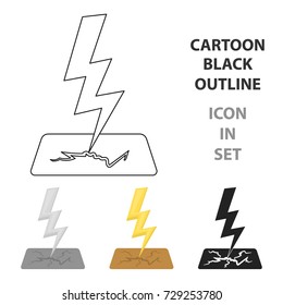 Lightning bolt icon in cartoon style isolated on white background. Weather symbol stock vector illustration.