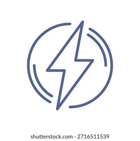 Blitz Bolzen Symbol in kreisförmigen Umriss, elektrische Energie und Energie-Symbol für Ladung, Strom und moderne Schnittstelle Design Linie flache Vektorgrafik.
