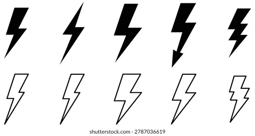 Lightning bolt icon collection illustration featuring electric energy power and flash concept for technology design projects
