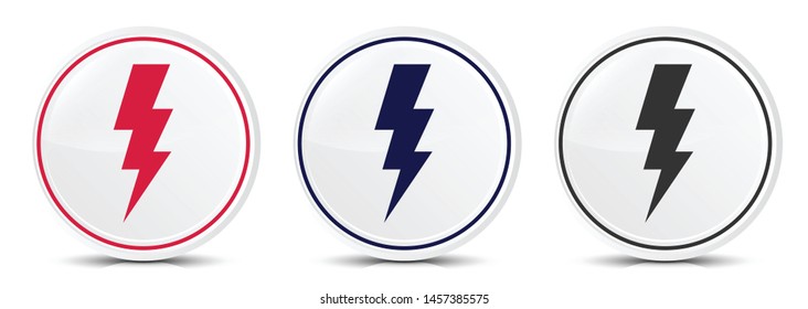 Lightning bolt icon crystal flat round button set illustration design isolated on white background