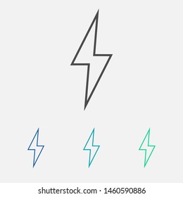 Lightning bolt icon. Lightning, electric power vector logo. Lightning bolt illustration isolated vector. Lightning bolt flat icon. Flash thunderbolt. Lightnings bolts icon EPS 10.