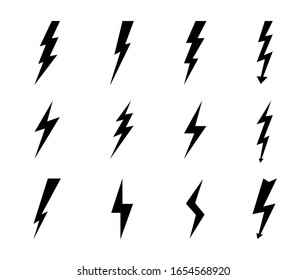 Lightning bolt icon. Electric power arrow, thunderbolt strike. Black voltage sign. Danger concept. Thunder flash, impact electricity. Electricity hazard symbol. High power for battery. vector isolated