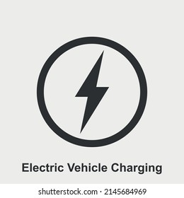 Lightning bolt icon. Electric vehicle charging black and white vector icon.