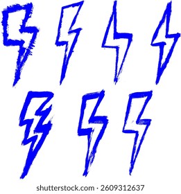 Lightning Bolt Icon Grunge Brush Stroke Drawing Vector Set