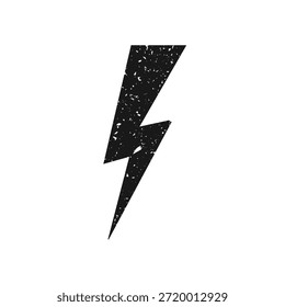 Ícone de raio com textura grunge isolado no fundo branco. Símbolo de flash vintage, raio. Sinal de ataque relâmpago simples. Ilustração vetorial.