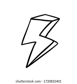 Lightning bolt icon. Handdrawn Lightning doodle icon. Hand drawn black sketch. Sign symbol. Decoration element. White background. Isolated. Flat design. Vector illustration. Logo design.