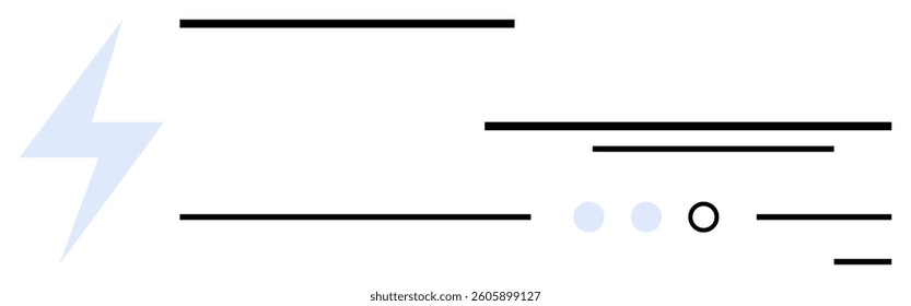 Lightning bolt icon, horizontal lines, and circles in soft blue and black. Ideal for energy themes, web design, modern art, minimalism, technology, digital interfaces, and branding. Line metaphor