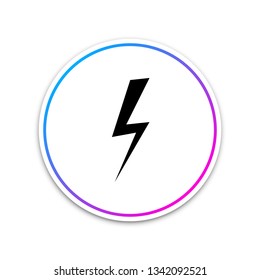 Lightning bolt icon isolated on white background. Flash icon. Charge flash icon. Thunder bolt. Lighting strike. Circle white button. Vector Illustration
