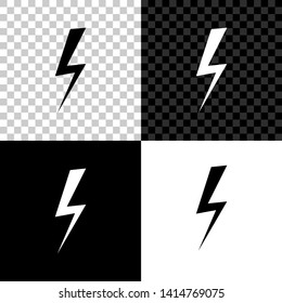 Lightning bolt icon isolated on black, white and transparent background. Flash icon. Charge flash icon. Thunder bolt. Lighting strike. Vector Illustration