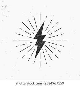 Lightning bolt  icon with light rays. Vintage Thunder icon with stamp effect. Vector illustration