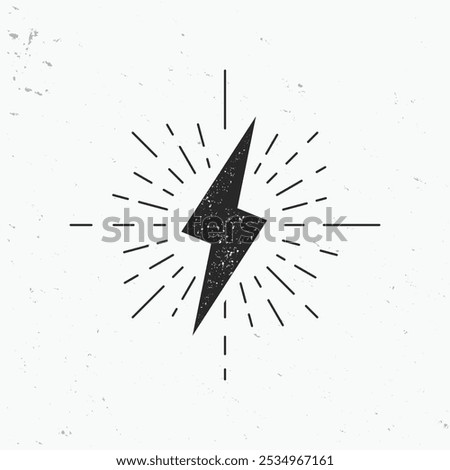 Lightning bolt  icon with light rays. Vintage Thunder icon with stamp effect. Vector illustration