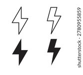 Lightning bolt icon on white background. Editable stroke and clipart icons