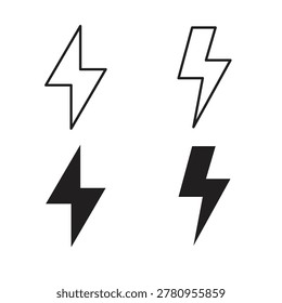 Lightning bolt icon on white background. Editable stroke and clipart icons
