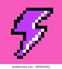 Lightning bolt icon in pixel art style like in old video games of 80's-90's. Symbol of thunderbolt, High Voltage icon.