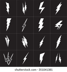 Lightning Bolt icon. Set of black icons storm lightning. Set of Thunder Lighting Icons. Lightning bolt vector. Lightning strike icon. Easy to use.