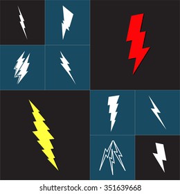 Lightning Bolt icon. Set of black icons storm lightning. Thunderbolt silhouettes. Set of Thunder Lighting Icons. Lightning bolt vector. Lightning strike icon. Easy to use.