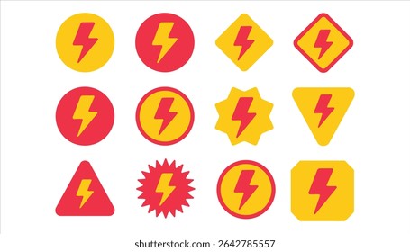 Lightning Bolt Icon Set in Colorful Shapes Vector	