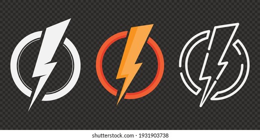 Lightning bolt icon set. Electric power vector logo design element.